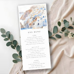 Chic Santorini Greece Watercolor Wedding Menu Card<br><div class="desc">If you need any further customization please feel free to email me on yellowfebstudio@gmail.com. or message via Zazzle.</div>
