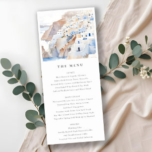 Chic Santorini Greece Watercolor Wedding Menu Card