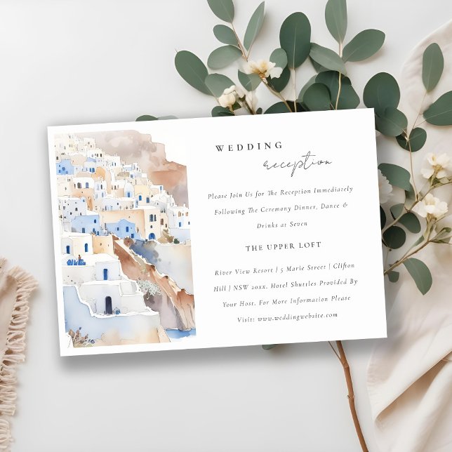 Chic Santorini Greece Watercolor Wedding Reception Enclosure Card (Creator Uploaded)