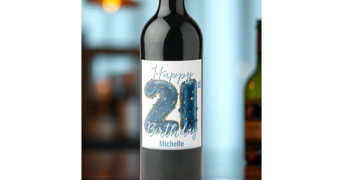 Saphite Label Chic Sapphire Blue and Gold 21st Birthday Wine Label | Zazzle
