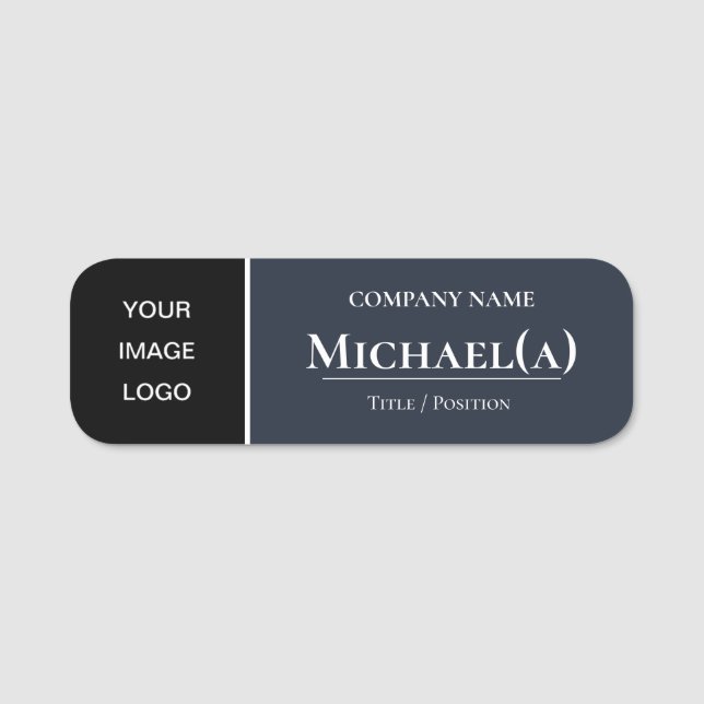 Chic Sapphire Blue & Black: Professional Aesthetic Name Tag (Front)