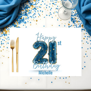 Chic Sapphire & Gold 21st Birthday Paper Placemat