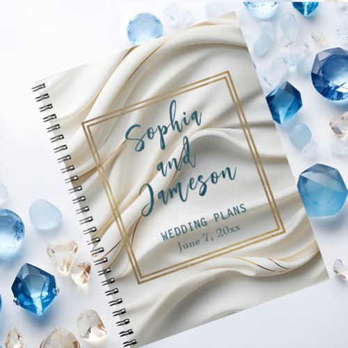 Chic Satin Wedding Blue and Gold Planner Notebook
