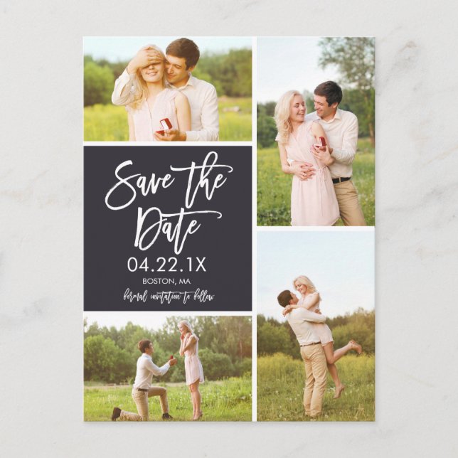 Chic Save The Date 4-Photo Collage Announcement Postcard (Front)