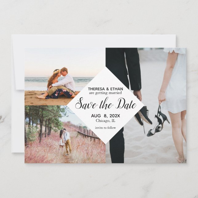 Chic Save the Date Photo Collage Wedding Invitation (Front)