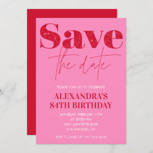 Chic Save the date Red Pink 84th birthday Invitation