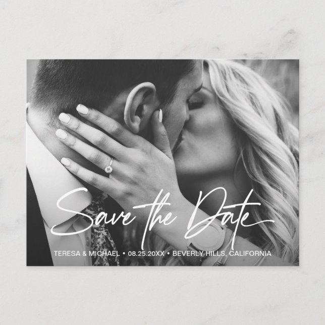 Chic Save the Date Script Custom Engagement Photo  Postcard (Front)