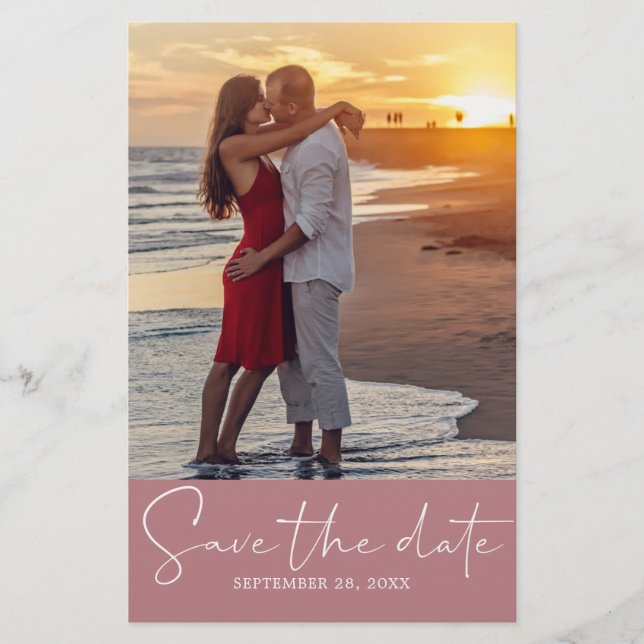 Chic Save the Date Script Dusty Rose Photo Flyer (Front)