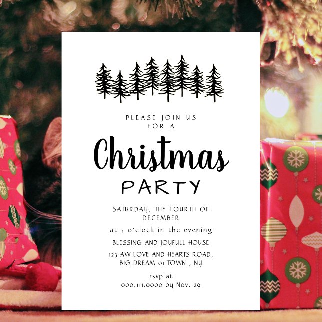 Chic Scandinavian Tree Line Christmas Celebration Invitation (Creator Uploaded)