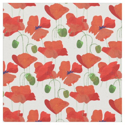 Chic Scarlet Field Poppies Floral Custom Fabric | Zazzle