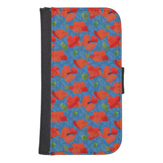 Chic Scarlet Field Poppies on Blue Wallet Case