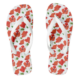 Chic Scarlet Field Poppies on White to Customize Flip Flops