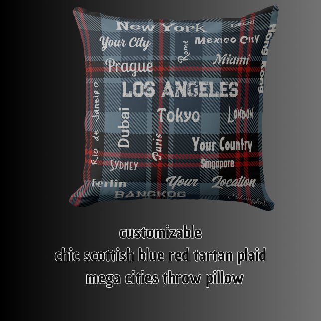 chic scottish blue red tartan plaid  & mega cities throw pillow (chic scottish blue red tartan plaid & mega cities throw pillow)