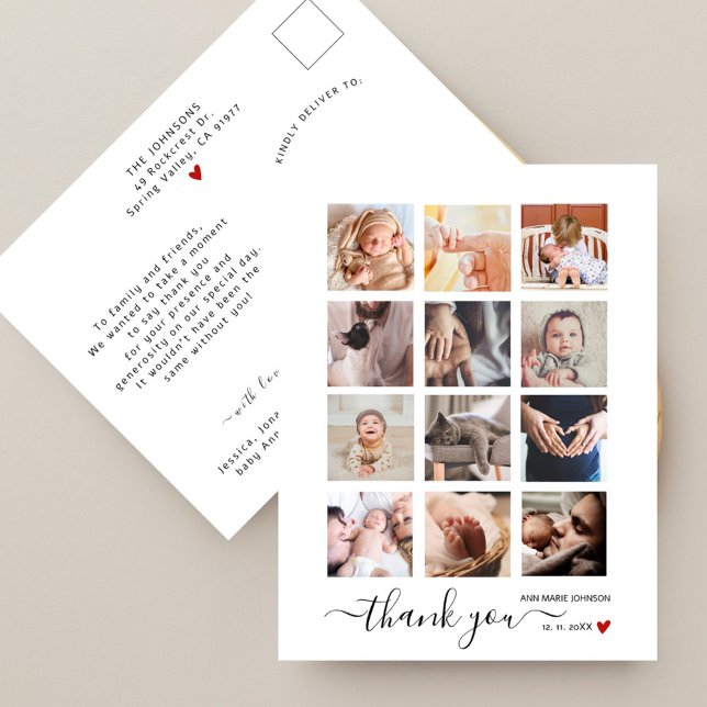 Chic Script 12 Photo Collage Baby Shower Thank You Postcard (Creator Uploaded)
