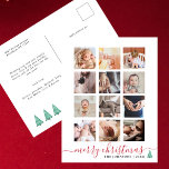 Chic Script 12 Photo Collage Elegant Christmas  Holiday Postcard<br><div class="desc">A beautiful modern photo grid collage postcard perfect for wishing Merry Christmas to your family and friends. The modern and minimalist design features a collage of 12 square customizable photos - year in review style. Below there is a ´´merry Christmas´´ message in a chic whimsical red script and your family...</div>