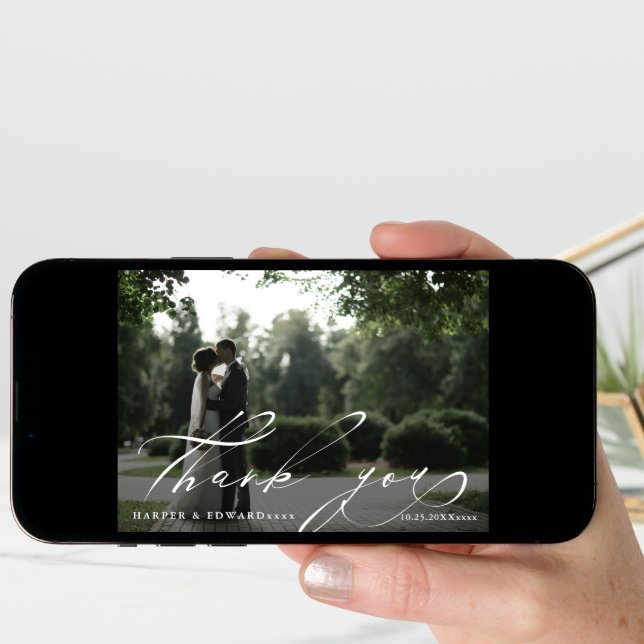 Chic Script 2 Photo Wedding Thank You Folded Card (Front Digital)