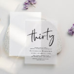 Chic Script 30th Birthday Party<br><div class="desc">Elevate your 30th birthday party with this vellum invitation featuring "thirty" in a chic script,  your name in elegant serif typography and the party details in simple,  modern lettering,  You can overlay this invitation on a photo for a sophisticated touch.</div>