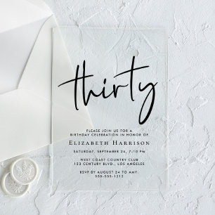 Chic Script 30th Birthday Party Acrylic Invitations
