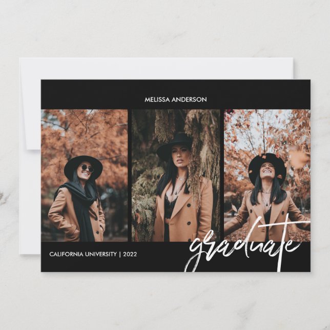 Chic Script 3 Photo Graduation  Announcement (Front)