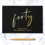 Chic Script 40th Birthday Party Foil Guest Book<br><div class="desc">Elevate her 40th birthday party with this elegant black guestbook featuring genuine gold foil,  "forty" in a chic script and her name in modern lettering. Personalize your title on the spine and change the foil color to silver or rose gold if desired.</div>