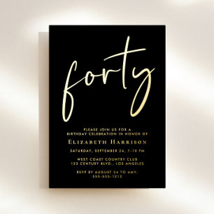 Chic Script 40th Birthday Party Foil Invitation