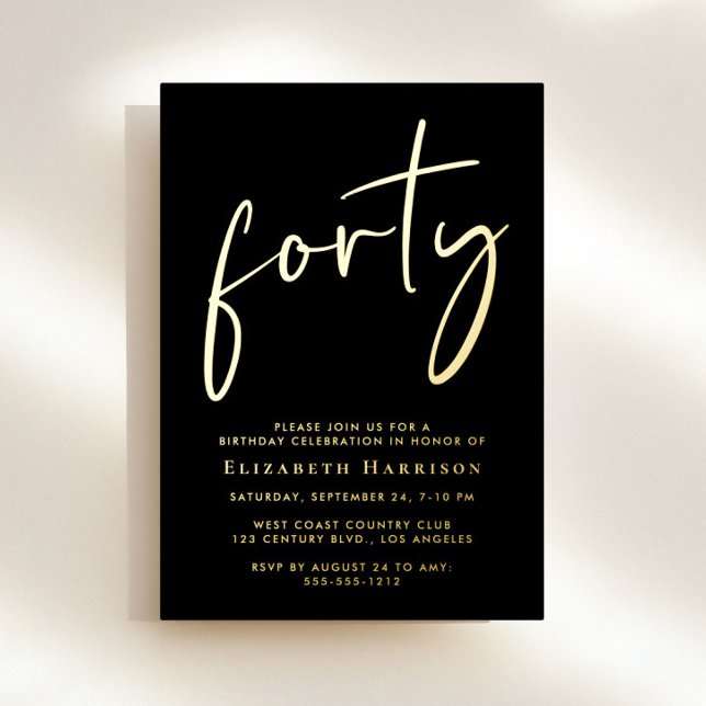 Chic Script 40th Birthday Party Foil Invitation (Creator Uploaded)