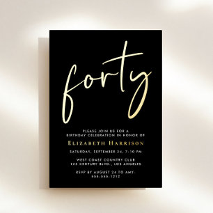 Chic Script 40th Birthday Party Foil Invitation
