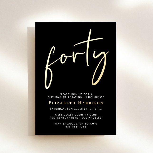 Chic Script 40th Birthday Party Foil Invitation (Creator Uploaded)