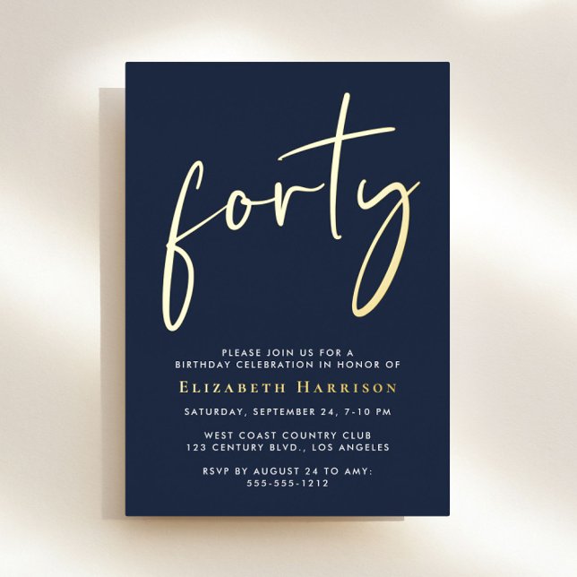 Chic Script 40th Birthday Party Foil Invitation (Creator Uploaded)