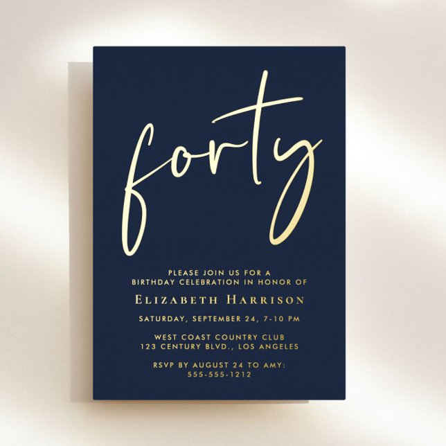 Chic Script 40th Birthday Party Foil Invitation (Creator Uploaded)