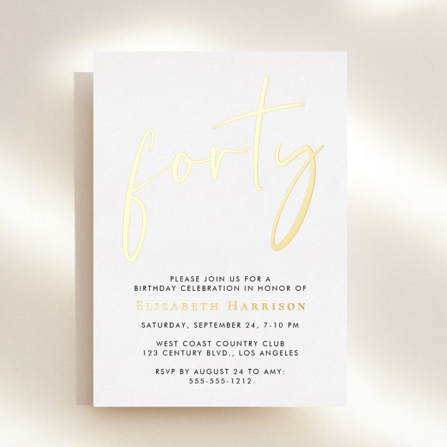 Chic Script 40th Birthday Party Foil Invitation (Creator Uploaded)
