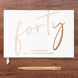 Chic Script 40th Birthday Party Rose Gold Foil Guest Book<br><div class="desc">Chic guestbook for her 40th birthday party featuring rose gold foil,  "forty" in a large stylish script and her name in simple typography. Personalize the title on the spine and change the foil color to silver or gold if desired.</div>