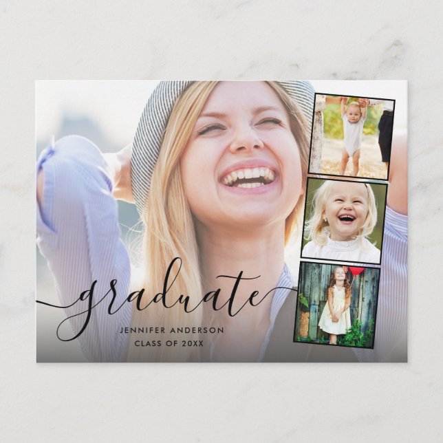Chic Script 4 Photo Collage Graduation Invite (Front)