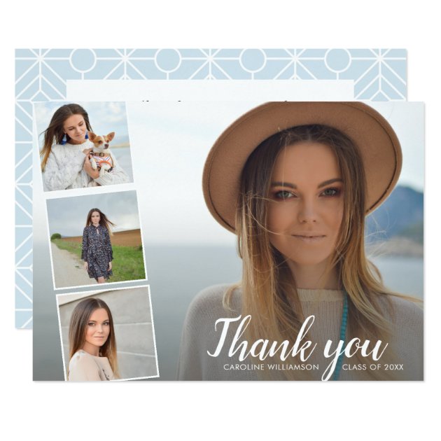 Chic Script 4 Photo Collage Graduation Thank You Card