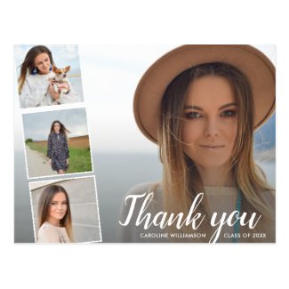 Chic Script 4 Photo Collage Graduation Thank You Postcard