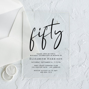 Chic Script 50th Birthday Party Acrylic Invitations