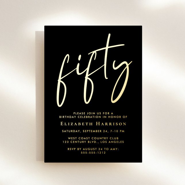 Chic Script 50th Birthday Party Foil Invitation (Creator Uploaded)