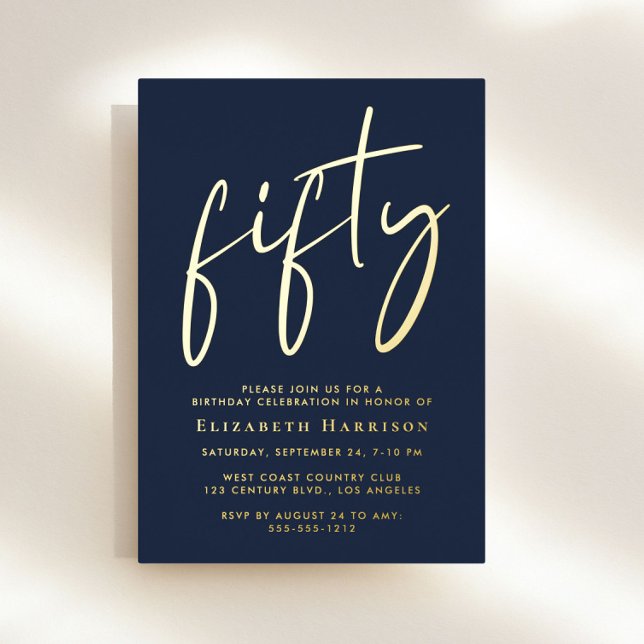 Chic Script 50th Birthday Party Foil Invitation (Creator Uploaded)