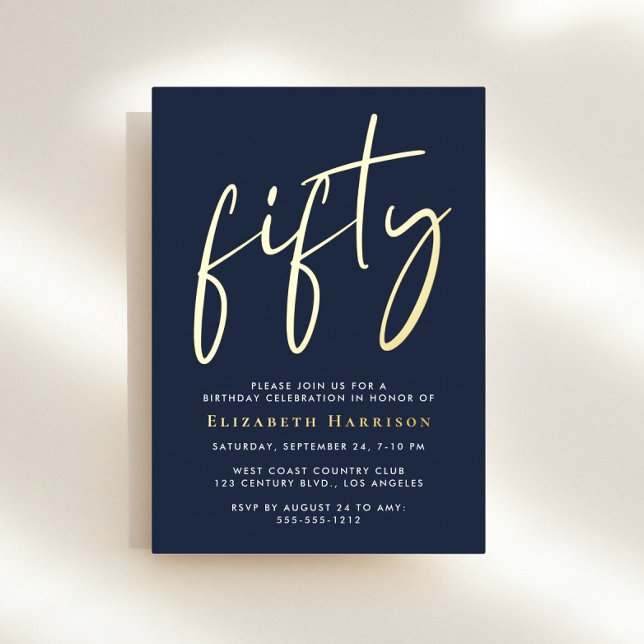 Chic Script 50th Birthday Party Foil Invitation (Creator Uploaded)