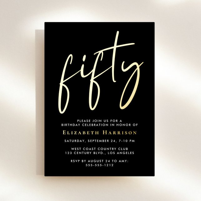 Chic Script 50th Birthday Party Foil Invitation (Creator Uploaded)