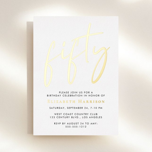 Chic Script 50th Birthday Party Foil Invitation (Creator Uploaded)
