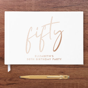 Chic Script 50th Birthday Party Rose Gold Foil Guest Book
