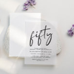 Chic Script 50th Birthday Party Vellum Invitations<br><div class="desc">Elevate your 50th birthday party with this chic vellum paper invitation featuring "fifty" in a contemporary script,  your name in classic serif typography and the party details in simple lettering,  You can overlay this invitation on your photo for a sophisticated touch.</div>