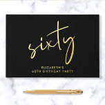 Chic Script 60th Birthday Party Foil Guest Book<br><div class="desc">Elevate her 60th birthday party with this elegant black guestbook featuring real gold foil,  "sixty" in a chic script and her name in modern lettering. Personalize your title on the spine and change the foil color to silver or rose gold if desired.</div>