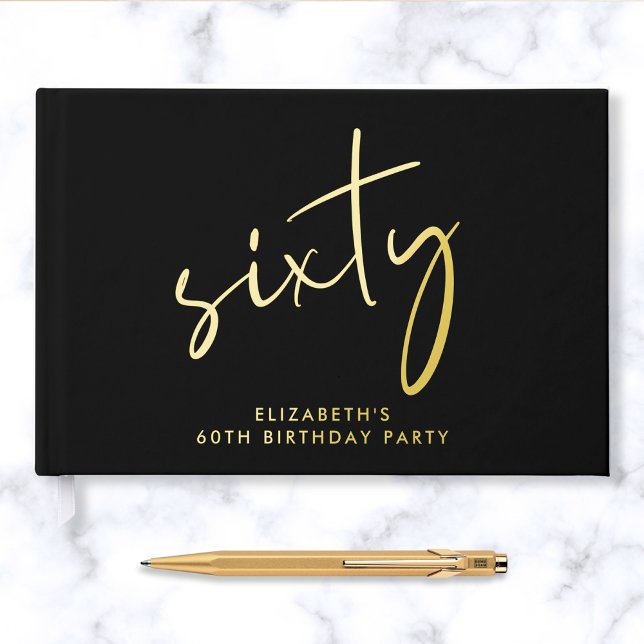 Chic Script 60th Birthday Party Foil Guest Book (Creator Uploaded)
