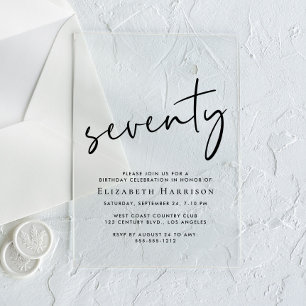 Chic Script 70th Birthday Party Acrylic Invitations
