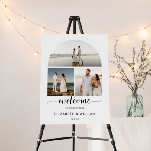 Chic Script Arch Frame Photo Wedding Welcome Sign