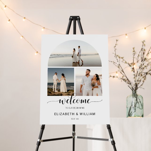 Chic Script Arch Frame Photo Wedding Welcome Sign (In Situ (Stand))