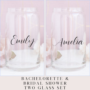 Chic Script Bachelorette Wedding Can Glass