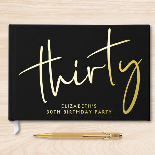 Chic Script Black 30th Birthday Party Foil Guest Book